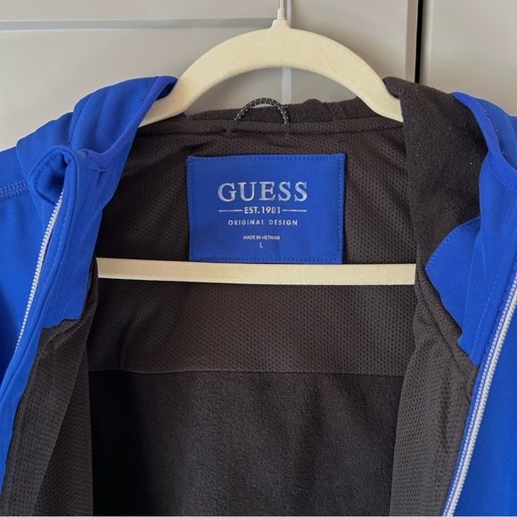 NWT Guess Men's Large Lightweight Jacket Blue Hooded Fleece Mesh Lining Casual - Picture 8 of 10
